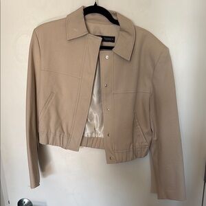 Zara Beige Cropped Bomber Jacket
